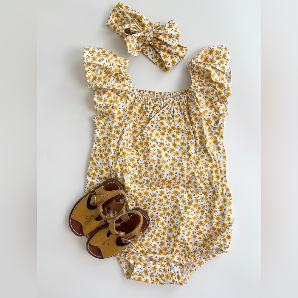 Floral Spring Baby Romper with‎ Matching Headband *DOES NOT INCLUDE SHOES*
